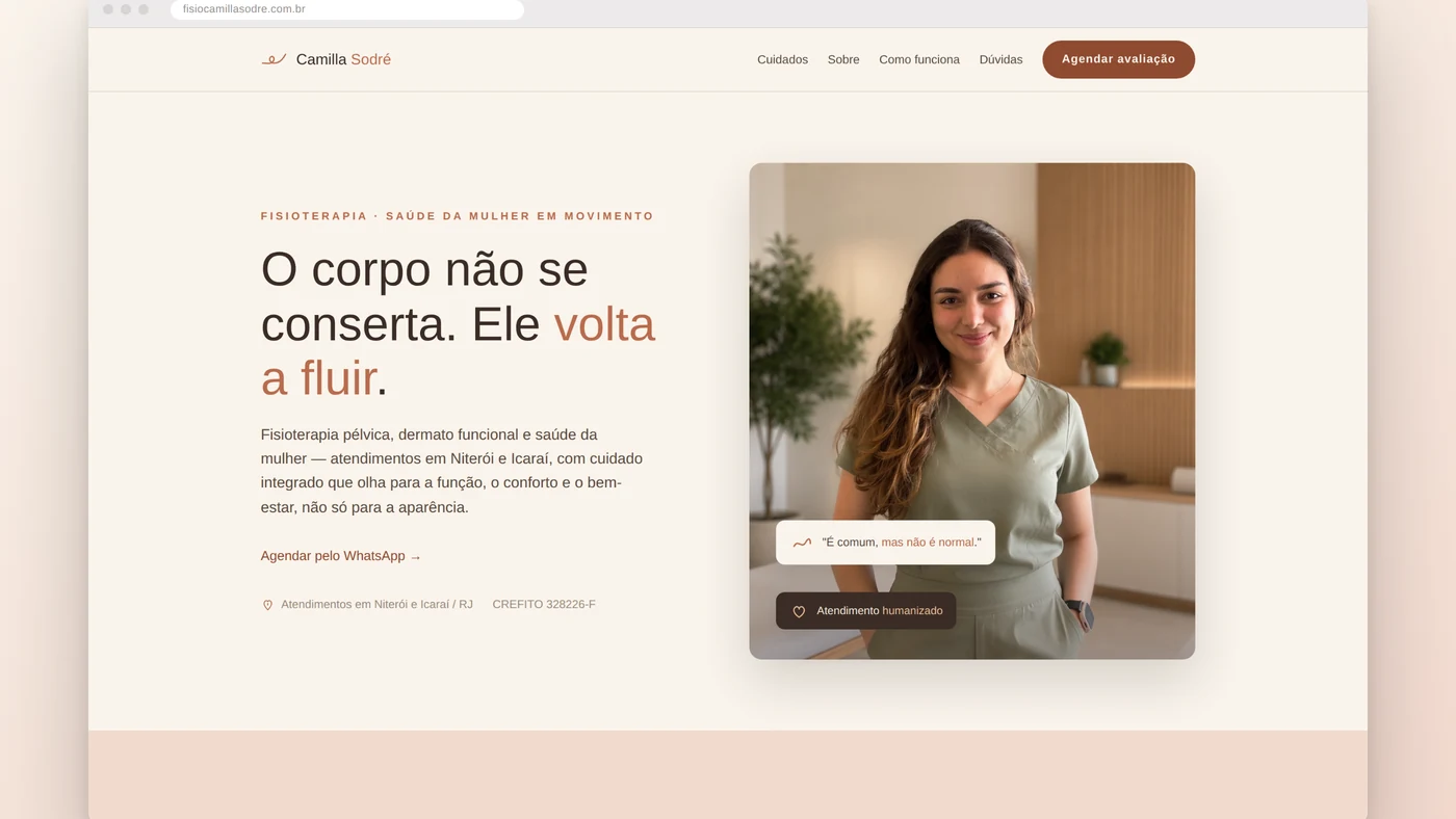 Landing page da Camilla Sodré no desktop
