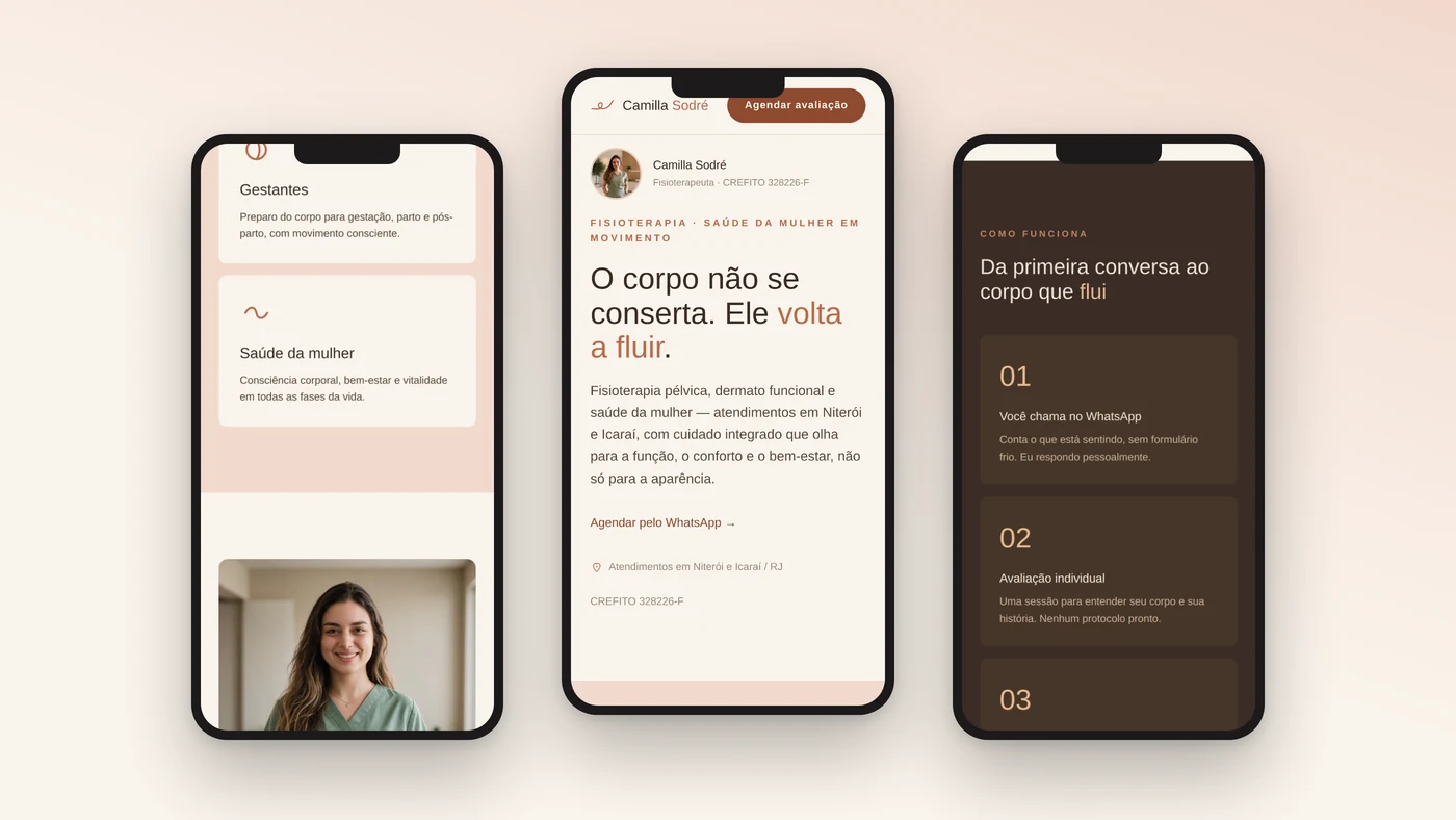 Landing page da Camilla Sodré no celular