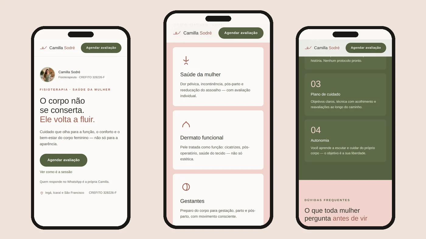 Landing page da Camilla Sodré no celular